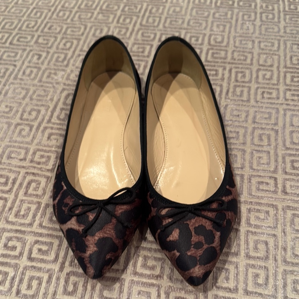 J. Crew leopard satin pointed ballet flats size 7